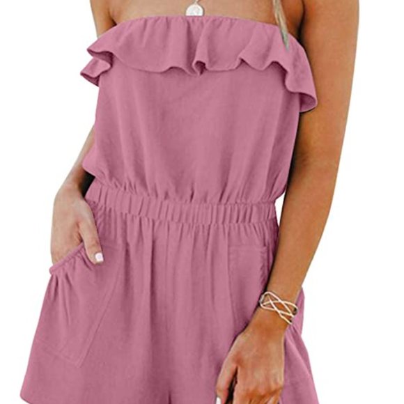 Summer Ruffle Romper Strapless Jumpsuit - Picture 1 of 3
